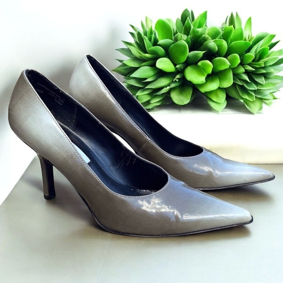Diba Gray Ombré Gradient Patent Leather Slip On Pointed Toe Pumps Heels - Picture 5 of 16